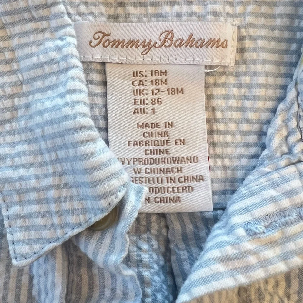 TOMMY BAHAMA Baby 2pc Summer Outfit, Seersucker Shirt‎ w/ Yellow Shorts, 18m